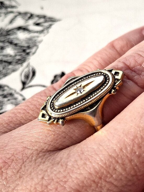 Avon Jewelry - Vintage Avon Gold Tone Kensington Ring Rhinestone Victorian Style Statement